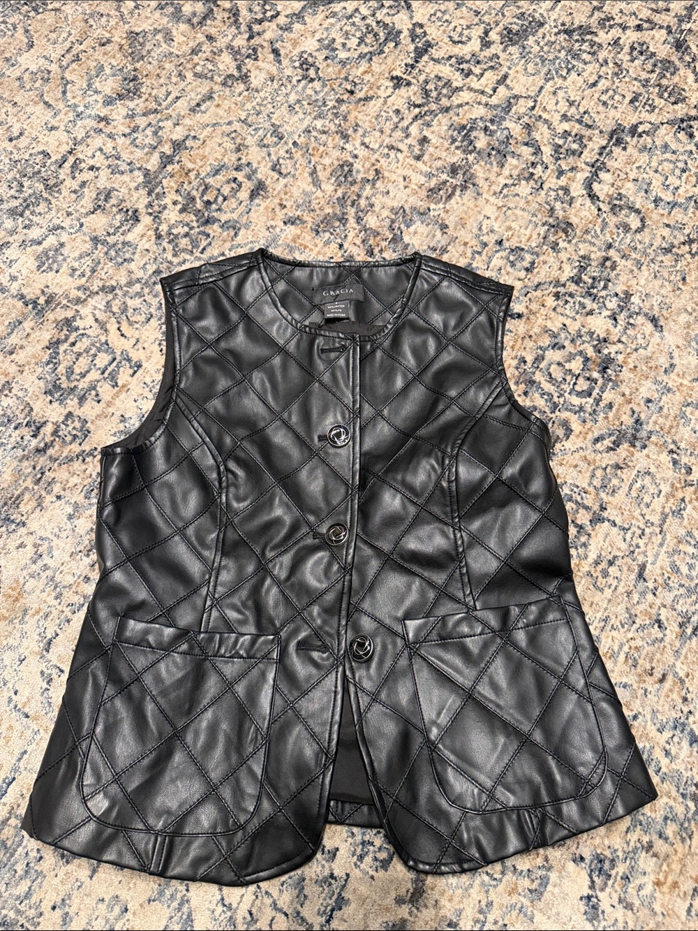 Quilted Faux Leather Vest - Black by Garcia